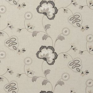 Chatsworth E0735-03, fijn geweven gordijnstof met geborduurde bloemen patroon.