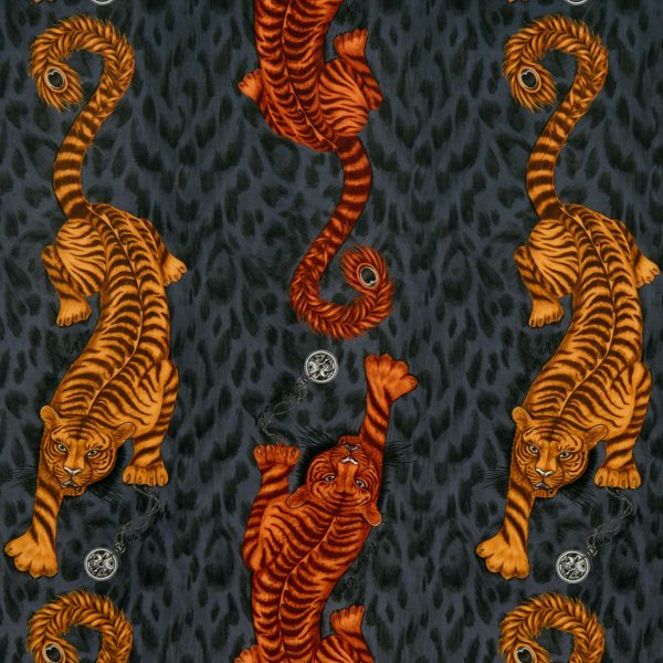 Tigris Flame Velvet E1213-01, velours meubelstof met dierenprint.