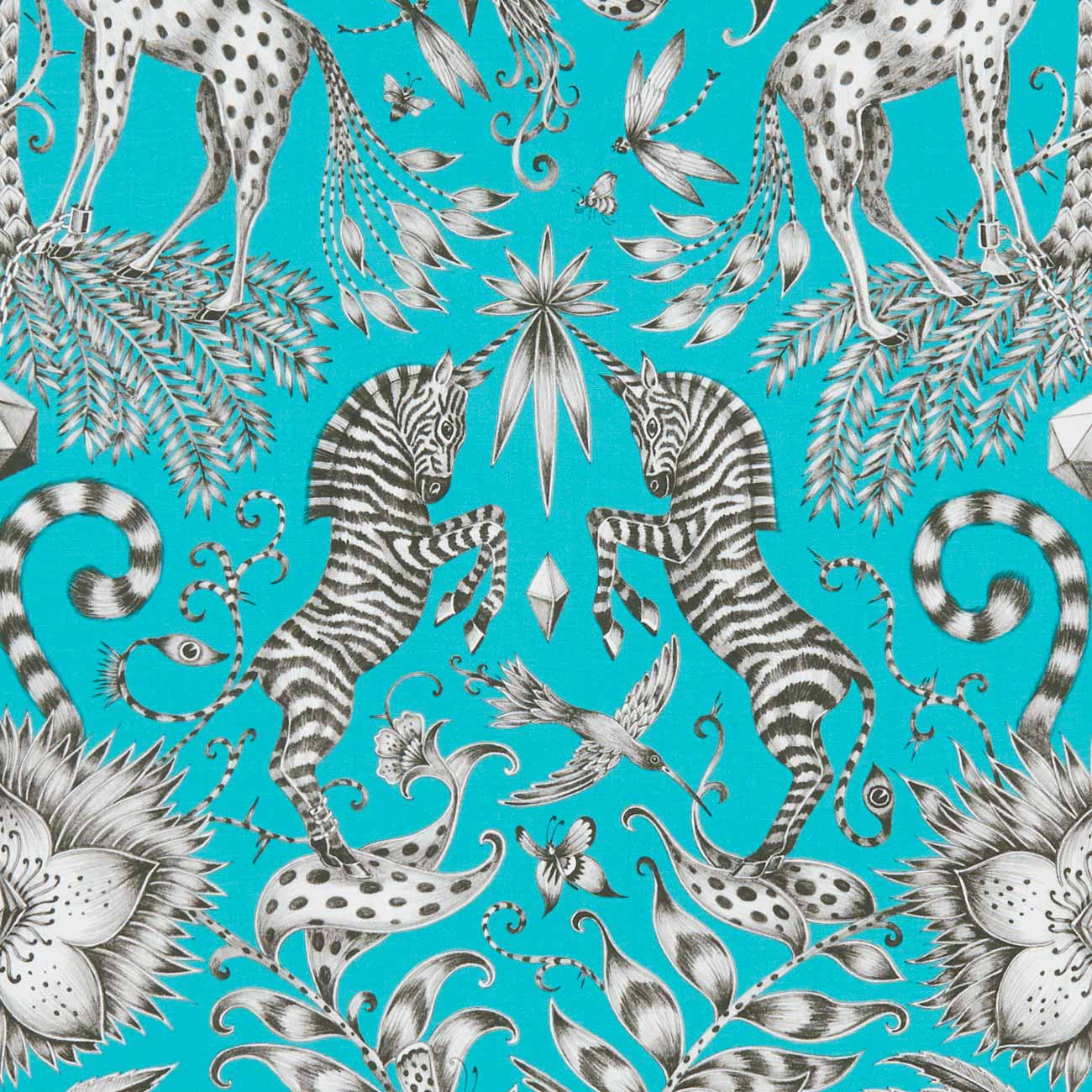 Kruger Teal Velvet E1210-01, velours meubelstof met dierenprint.