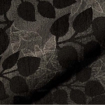 Winterhude E7424-546 zwart, Zachte, stevige chenille meubelstof met een patroon met bladeren. | Effabrics.nl