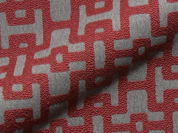 Metro E2216-169 rood, geometrisch design meubelstof.