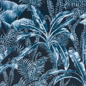 Majorelle Velvet E1367-02 Midnight. Velours meubelstof met een botanische print.