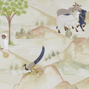 Sahara E1371-03 Denim, geborduurde decoratiestof.