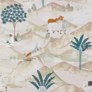 Sahara E1371-04 Teal, geborduurde decoratiestof.