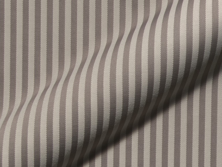 Fijn gestreepte, klassieke meubelstof Rigello E5616-840 taupe, brandvertragend